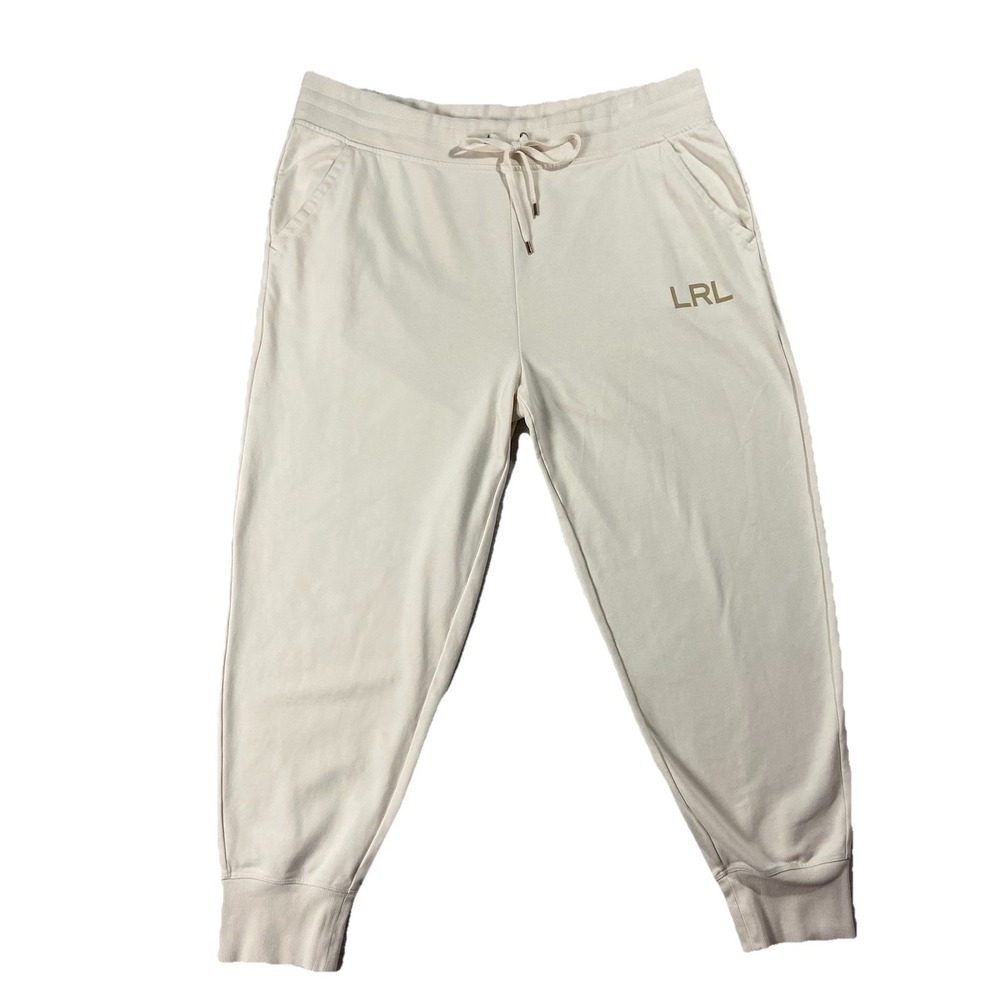 Lauren Ralph Lauren French Terry Jogger Pant Logo Ivory Women's 2X Athleisure
